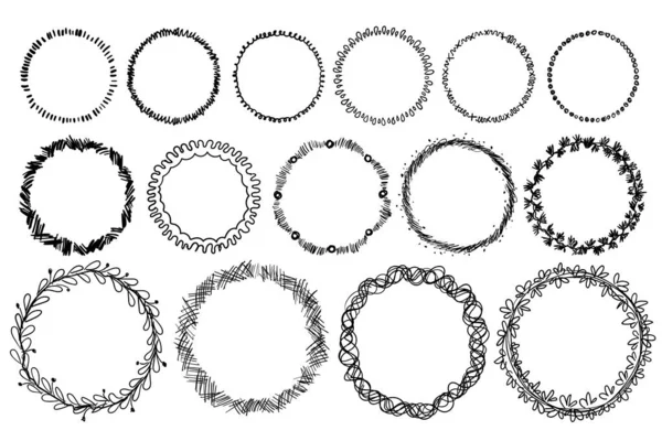 Hand Drawn Circles Scribble Circle Frames Doodle Sketch Elements Pencil — 图库矢量图片