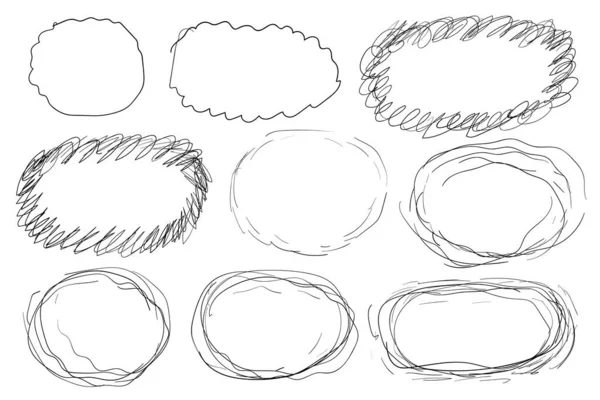 Hand Drawn Circles Scribble Circle Frames Doodle Sketch Elements Pencil — Stockvektor
