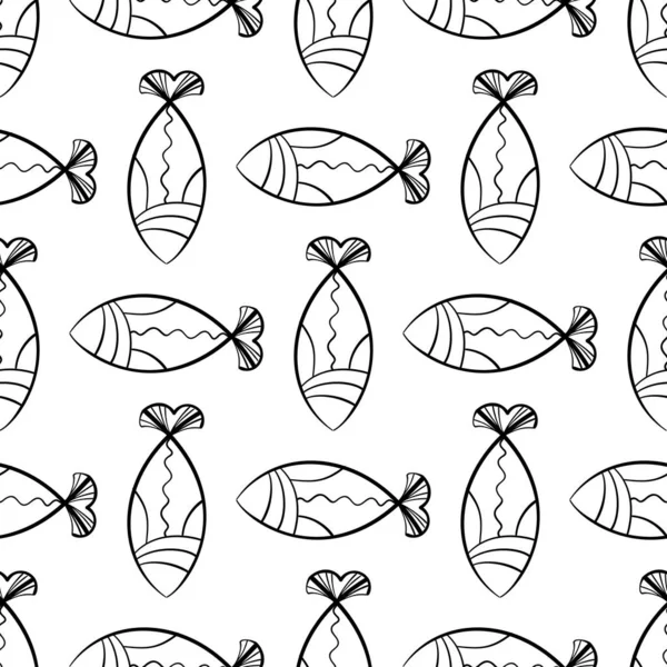 Hand Drawn Fishes Seamless Pattern Sketched Fish Background Doodle Sea — Vector de stock