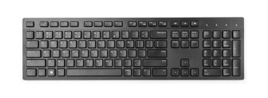 Black wireless keyboard isolated top view. Grey keyboard with buttons, pc hotkey, keystroke photo clipart