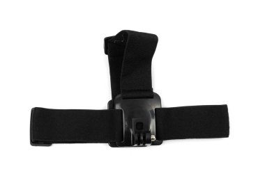 Aksiyon kamerası kafa kayışı izole edildi. Beyaz arkaplanda Gopro aksesuarları