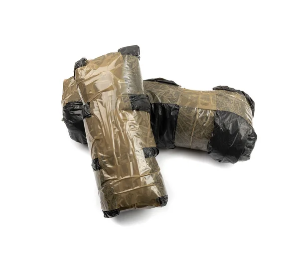 Beschlagnahmte Drogentasche Isoliert Drogenpaket Heroinsteine Kokainpackung Schmuggel Drogenhandel Auf Weißem — Stockfoto