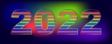 2022 Parlayan Gökkuşağı Numarası. Neon Yeni Yıl Afişi, Parlayan Lgbtq Kutlama Kartı, Aydınlık Onur 2022 Karanlık Gece Arkaplanı Mevsimsel Uçuşu