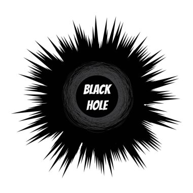 Süper kütleli kara delik simgesi izole edildi. El çizimi mürekkep çizgisi daireleri veya karalama çemberi çizimi, ince çizgi halkaları, yakınlaştırma efektli kalem elle yazılmış sanat taklidi