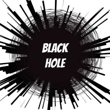 Süper kütleli kara delik simgesi izole edildi. El çizimi mürekkep çizgisi daireleri veya karalama çemberi çizimi, ince çizgi halkaları, yakınlaştırma efektli kalem elle yazılmış sanat taklidi