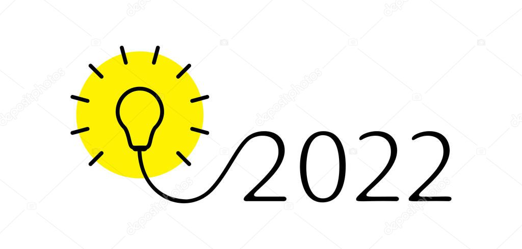 Creative innovation 2022 concept. New Year idea icon, numbers 2022 with lightbulb, inspiration vector illustration