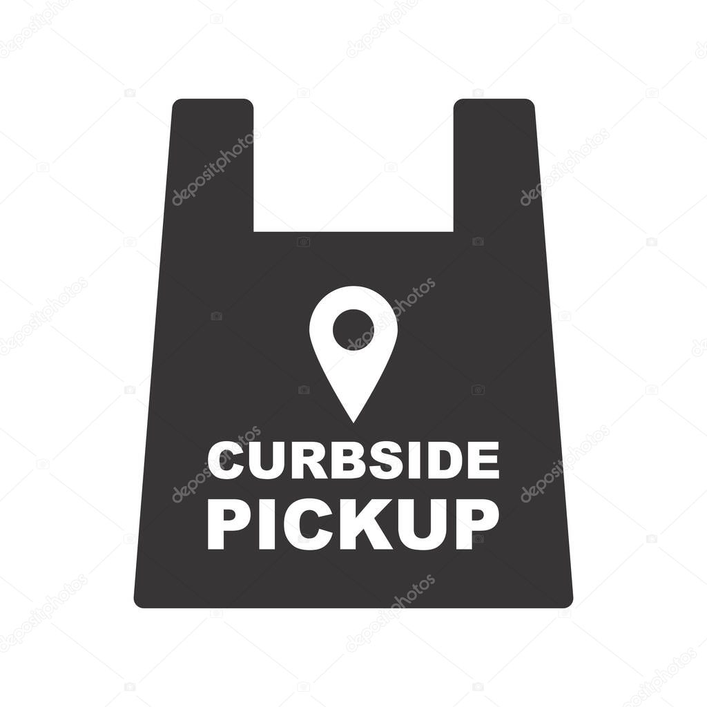 Curbside Pickup Icon. Delivery Symbol, Car Service Sign, Shopping Bag with Curbside Pickup Inscription Isolated on White Background