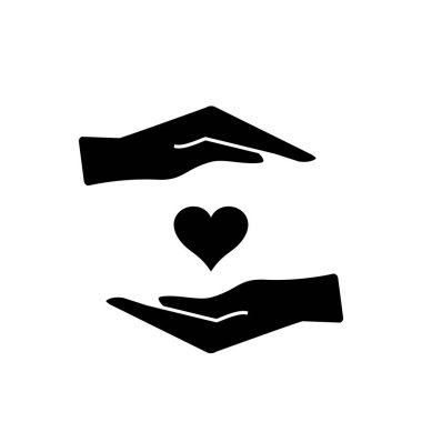 El ele tutuşan kalp ikonu. Aşk sembolü, gönüllü işareti, bağış konsepti, kar amacı gütmeyen piktogram, bağış vektörü illüstrasyonu