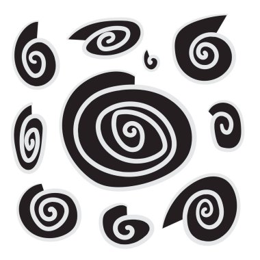 El çizimi spiral ikonu. Doodle girdap dalga sembolü, çizim girdabı silueti, karalama girdabı işareti, el çizimi kasırga grafik elemanı, yarım yamalak spiraller seti, bobin vektör çizimi