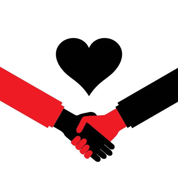 Handschlag Ikone Händeschütteln Herzsymbol Partnerschaftszeichen Kollaborationssilhouette Freundschaftspiktogramm Gewerkschaftslogo Unterstützungskonzept Solidaritätsvektorillustration — Stockvektor
