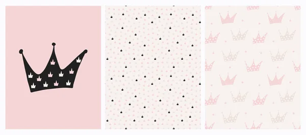 Irregular Crown Seamless Pattern Pale Pink Beige Doodle Print Hand — Stock Vector