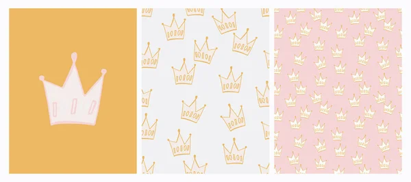 Irregular Crown Seamless Pattern Pale Pink Beige Doodle Print Hand — Stock Vector