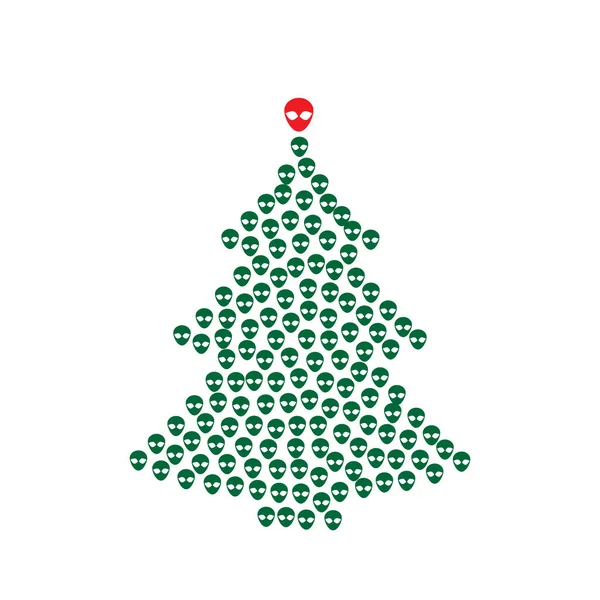 Forma Árvore Natal Feito Ícones Extraterrestres Xmas Spruce Silhueta Rostos — Vetor de Stock