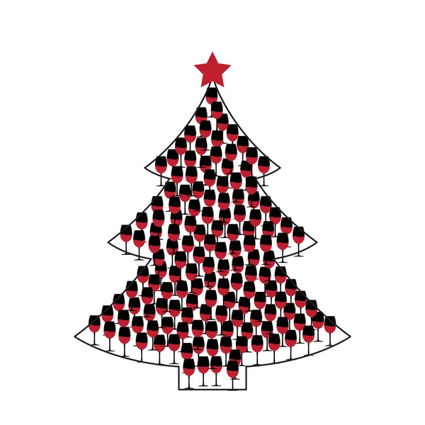 Árvore Natal Forma Feita Copos Vinho Silhueta Abeto Vine Xmas — Vetor de Stock