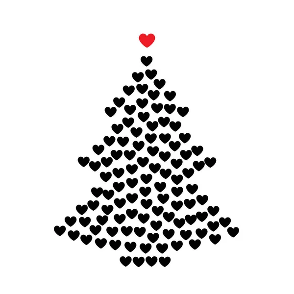 Forme Arbre Noël Faite Icônes Coeur Coeurs Signes Amour Silhouette — Image vectorielle