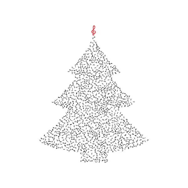 Christmas Tree Shape Made Music Notes Icons Inglês Sinais Musicais — Vetor de Stock