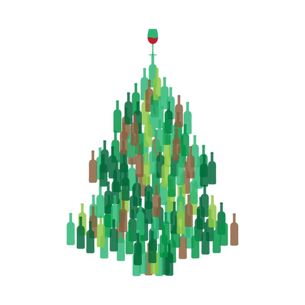 用酒瓶做成的圣诞树形 Vine Bottle Xmas Spruce Silhouette — 图库矢量图片