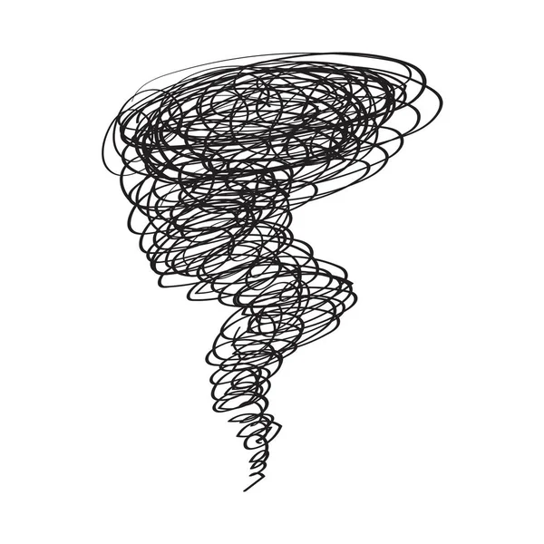 Met Hand Getrokken Tornado Geschetste Doodle Wervelwind Krabbelstorm Werveling Met — Stockvector