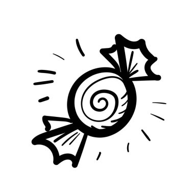 Şekerler izole edilmiş. Kabartmalı karalama şeker tasarım elementi çikolata ambalajlı, karamel eskiz, şekerleme, klasik kabataslak şekerler, el yapımı vektör taklidi