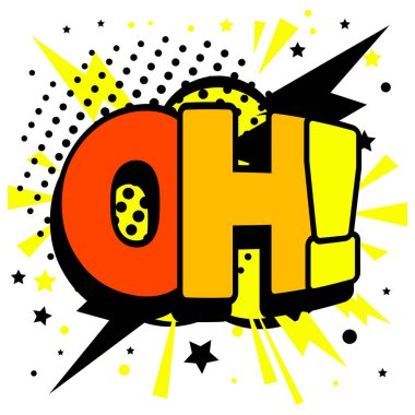 Gökkuşağı mesajı. Patlama efekti, patlama komik kelimesi, bum harfleri, OH! yazdırma, renkli sürpriz pop sanat çizimi