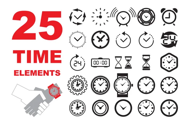 Ícone Relógio Símbolo Tempo Assista Logotipo Conjunto Pictograma Temporizador Relógio — Vetor de Stock
