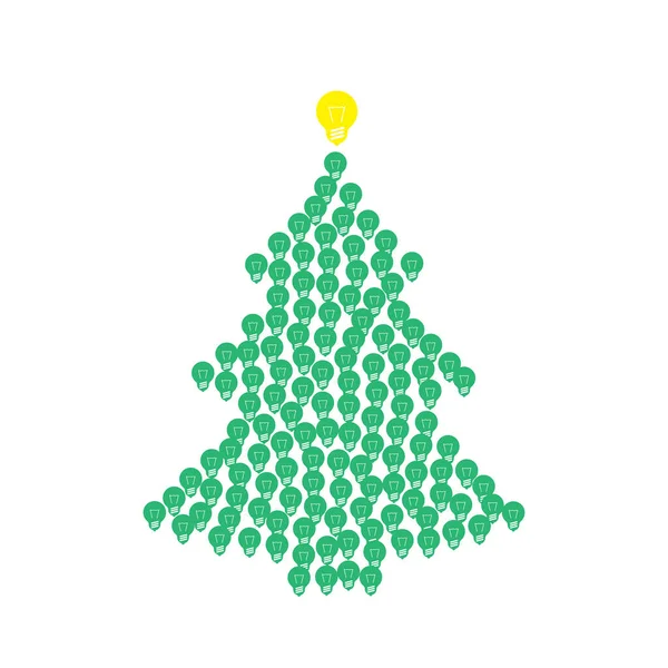Árvore Natal Forma Feita Ícones Lâmpada Sinais Lâmpada Elétrica Xmas — Vetor de Stock