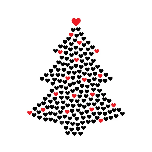 Forme Arbre Noël Faite Icônes Coeur Coeurs Signes Amour Silhouette — Image vectorielle