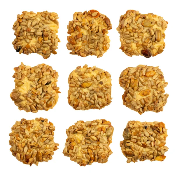 Galleta Simple Con Frutos Secos Semillas Cereales Aislados Conjunto Galletas — Vector de stock