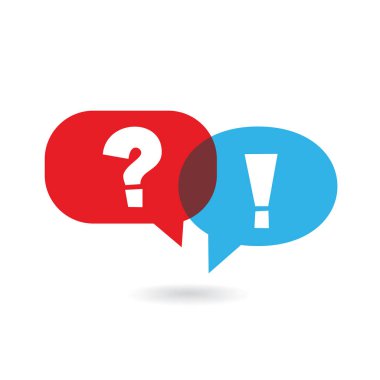 Soru ve Ünlem İşaretli Konuşma Balonu Vektörü Simgeleri. Düşünce Kabarcıkları Sembolü, Diyalog İşareti, Konuşma Bulutu Silüeti, Tartışma Görüntü Grafiği, Sohbet Kutusu Resimleri