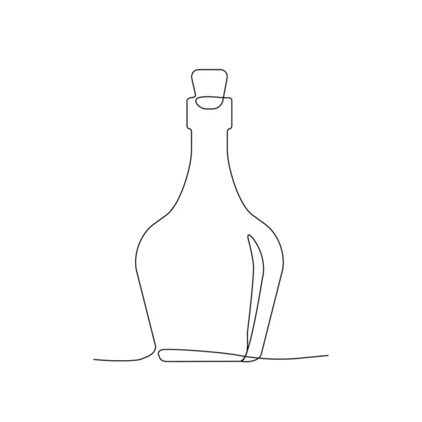 Linjeflaska Enkelrita Vinflaska Linje Konst Gammal Vintage Flaska Kontinuerlig Monolin — Stock vektor