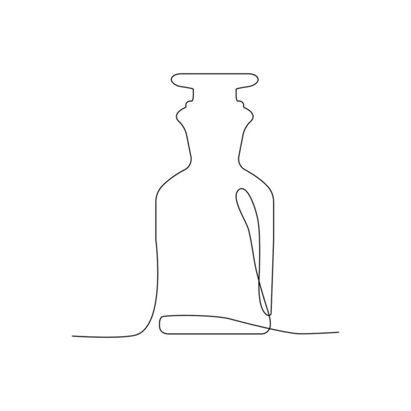 Linjeflaska Enkelrita Vinflaska Linje Konst Gammal Vintage Flaska Kontinuerlig Monolin — Stock vektor