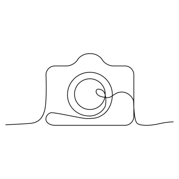 Çizgi fotoğraf makinesi çiziyor. Tek çizim fotoğraf ikonu, çizgi sanat fotoğrafçısı kamera taslağı, sürekli monolin çizimi, bir ana hatlı fotoğraf logosu, doğrusal vektör çizimi