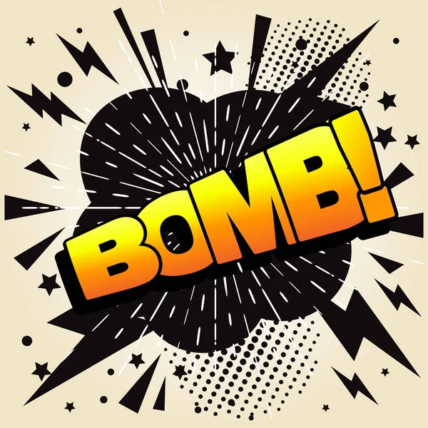 Texto Bomb Efeito Explosão Palavra Cómica Explosiva Bomb Lettering Estampa —  Vetores de Stock