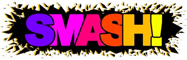Smash Texto Arco Íris Sobre Fundo Explosão Preta Blast Comic — Vetor de Stock