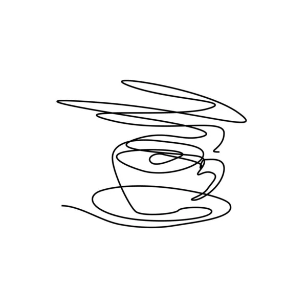 Kontinuerlig Tunn Linje Kaffekopp Med Rök Vektor Illustration Minimalistisk Skiss — Stock vektor