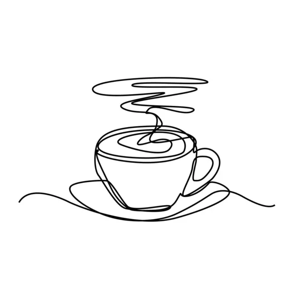 Kontinuerlig Tunn Linje Kaffekopp Med Rök Vektor Illustration Minimalistisk Skiss — Stock vektor