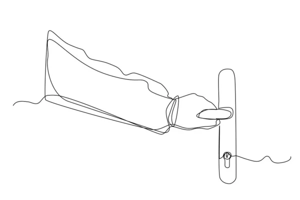 Linienzeichnung Hand Halten Türgriff Einfaches Ziehen Türklinkenhalten Linienzeichnung Kontinuierliche Monolinzeichnung — Stockvektor