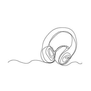Doğrusal kulaklık çizimi. Bir satır kulaklık simgesi, kulaklık hattı sanat, kulaklık, müzik kulaklığı sürekli monolin çizimi.,