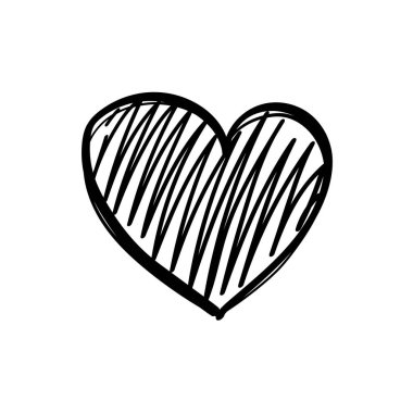 El yapımı kalp. Aşk şekli karalama sembolü, karalama kalp vektör simgesi, düğün silueti, klasik el yazması çizim seti