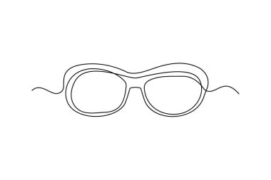 Çizgi çizme gözlükleri. Tek çizgili gözlük, çizgi sanatı oküler, sürekli tek taraflı çizim gözlük, tek çizgili gözlük logosu, doğrusal vektör çizimi