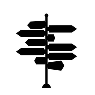 Yol yön tabelası. Sokak işaretçisi simgesi, kavşak işareti sembolü, kılavuz ok silueti izole edildi