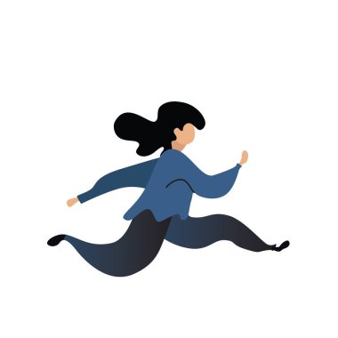 Koşan kadın. Yönetici çalıştırır, hızlı çalışan simgesi, meşgul kişi aceleyle ofise gider, geç karakter çizimi