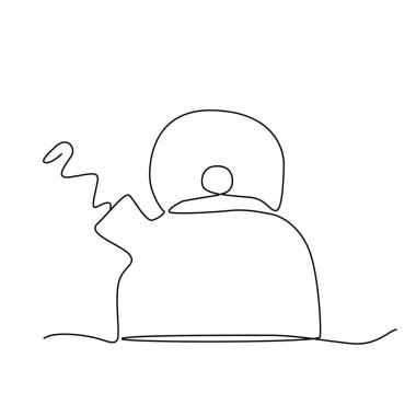 Çaydanlık çiziliyor. Tek çizgili çaydanlık, çizgili sanat çaydanlığı, sürekli tek çizimli çaydanlık, bir ana hatlı çaydanlık logosu, doğrusal vektör çizimi