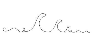 Çizgi çizme dalgası. Tek çizgili deniz dalgası ikonu, çizgi sanatı deniz manzarası, sürekli tek taraflı çizim akışı, tek çizgili okyanus hareketi, doğrusal vektör çizimi