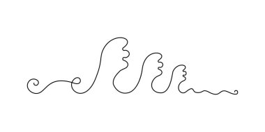 Çizgi çizme dalgası. Tek çizgili deniz dalgası ikonu, çizgi sanatı deniz manzarası, sürekli tek taraflı çizim akışı, tek çizgili okyanus hareketi, doğrusal vektör çizimi