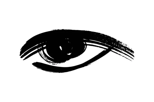 Occhio Pennello Icona Visione Inchiostro Nero Disegnato Mano Grunge Oftalmologo — Vettoriale Stock