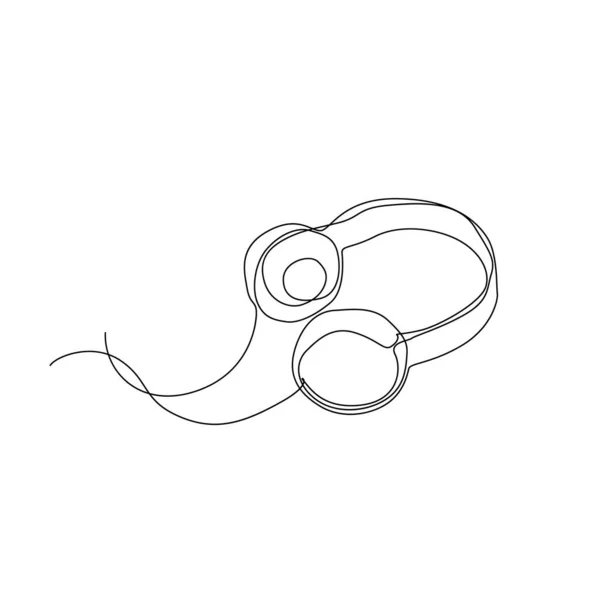 Headphone Linear Art Drawing One Line Headphones Icon Earphone Line — Stock Vector