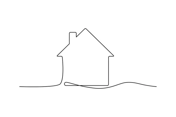 Sürekli ince çizgili ev vektör çizimi, minimalist ev simgesi. Bir sıra sanat kulübesi binası.