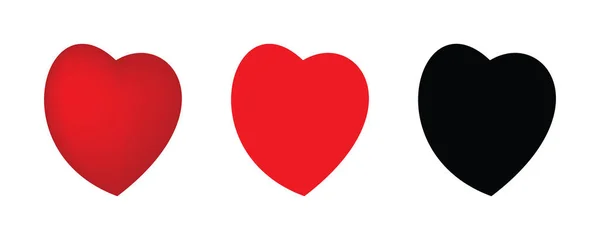 Набір Значків Серця Символ Червоних Чорних Сердець Знак Любові Силует — стоковий вектор