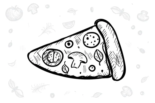 Kézzel Rajzolt Pizzaszelet Pizzéria Gravírozás Logó Vázlat Doodle Egy Darab — Stock Vector